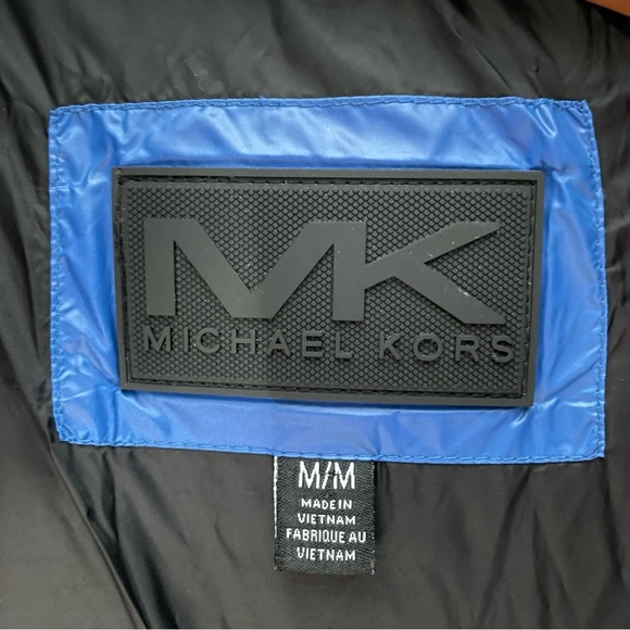 Michael Kors Puffer Jacket Designer Coat Blue Black Colorblock Mens Size Medium - Picture 2 of 11